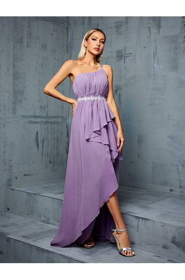 Leely Lavender One-Shoulder Chiffon A-Line Bridesmaid Dress
