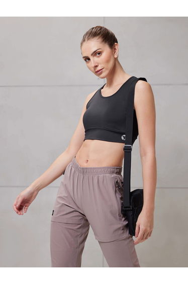 Solid Padded Sports Bra with Logo Detail