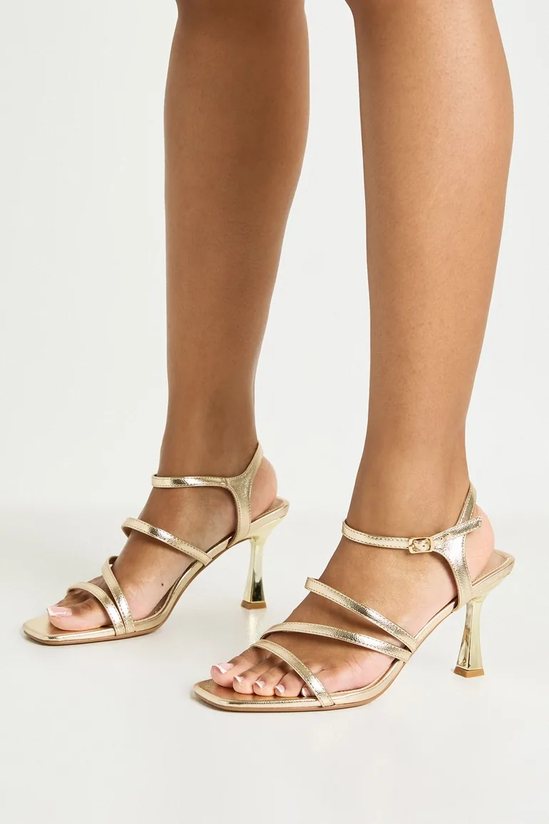 Wide Fit Low Stiletto Strappy Heels - gold