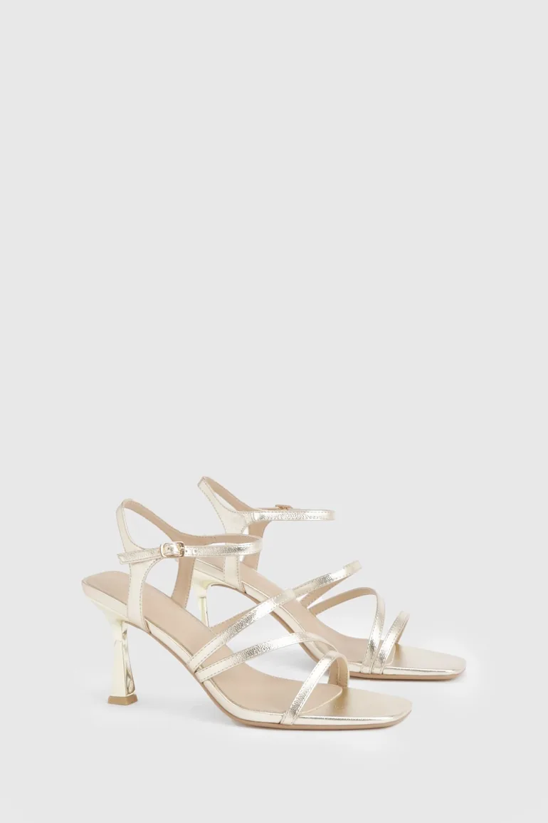 Wide Fit Low Stiletto Strappy Heels - gold - 1