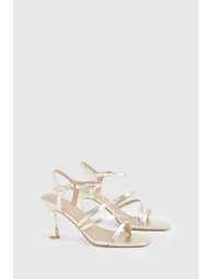 Wide Fit Low Stiletto Strappy Heels - gold - 1