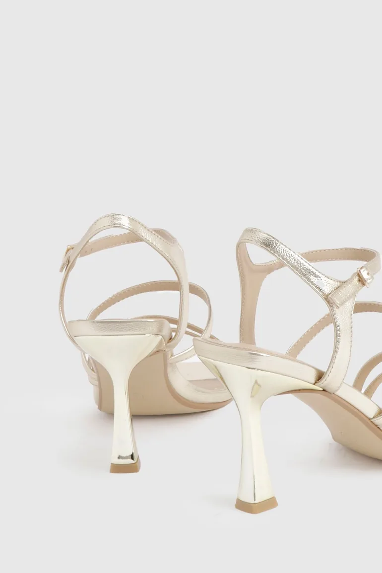 Wide Fit Low Stiletto Strappy Heels - gold - 3