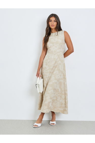 Women Beige Floral Sleeveless Maxi Dress