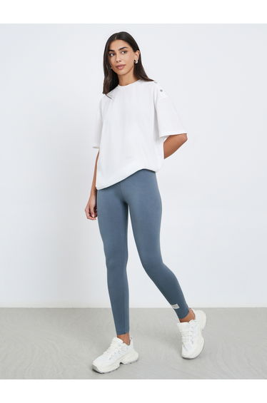 Grey Plain Leggings with Badge Detail