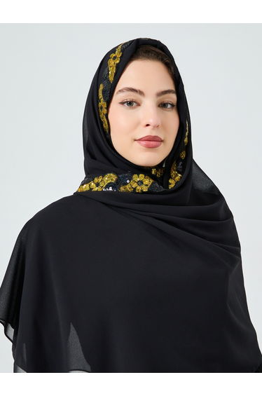 Embroidered Black Chiffon Hijab