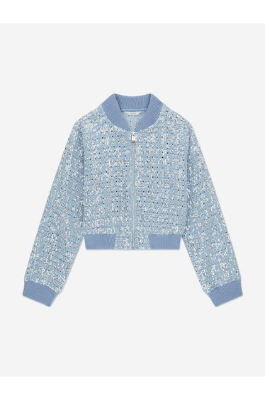 Guess Girls Sequin Denim Bomber Jacket in Blue