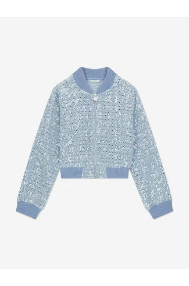 Guess Girls Sequin Denim Bomber Jacket in Blue