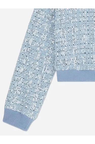 Guess Girls Sequin Denim Bomber Jacket in Blue