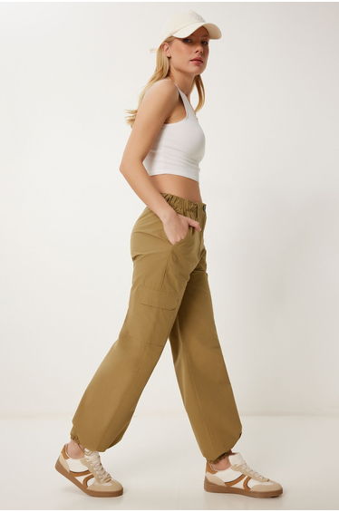 Women's Oil Green Pocket Woven Cargo Pants