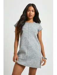Petite Soft Knit Seam Detail Knitted Mini Dress - grey - 1
