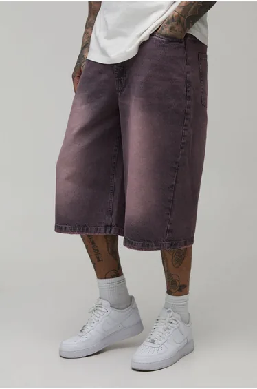 Tall Longline Tinted Denim Jorts - pink