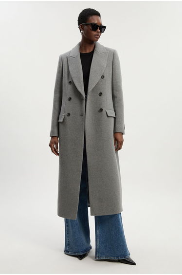 Petite Brushed Wool Double Breasted Tailored Midi Coat