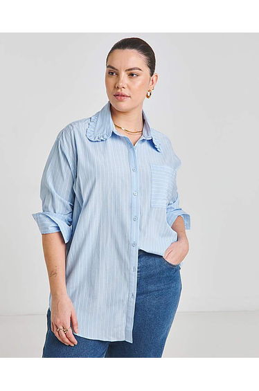 Blue Stripe Ruffle Collar Shirt