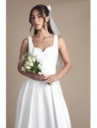 Satin Pleat Bodice Full Skirt Wedding Dress - 1