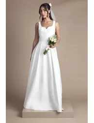 Satin Pleat Bodice Full Skirt Wedding Dress