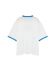 Plus Size Ecru Oversize Comfy 100% Cotton Embroidered Color Block Couple T-Shirt - 7