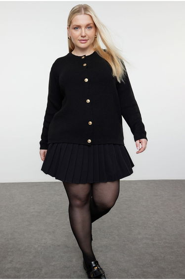 Black Crew Neck Buttoned Knitwear Cardigan