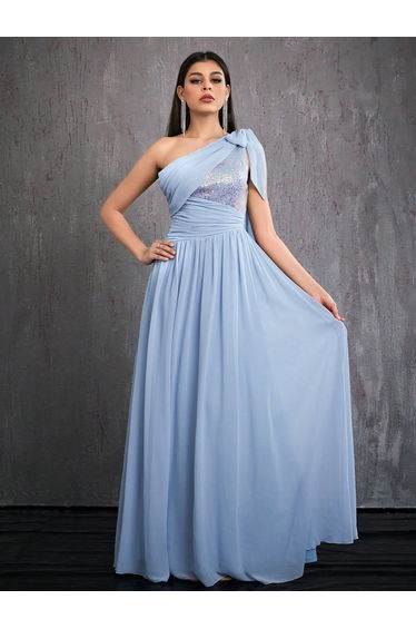 Leely Elegant One Shoulder Sleeveless Evening Gown