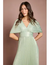 Batwing Pleated Metallic Midaxi Dress - 1