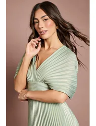 Batwing Pleated Metallic Midaxi Dress - 3