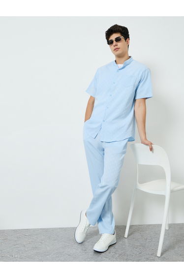 Men Jacquard Short Sleeve Shirt and Pants Set