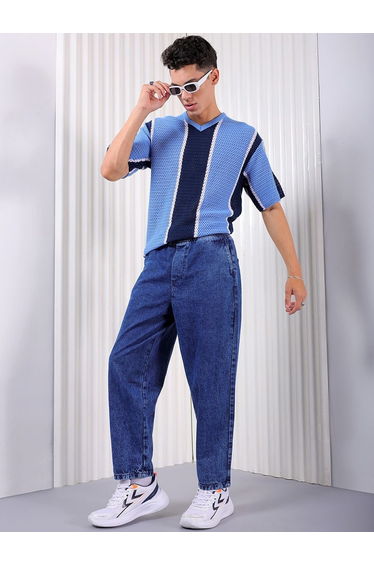 Men Barrel Loose Fit Solid Jeans