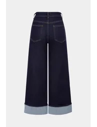 Denim Rhinestone Decor Zipper Straight Jeans - 1