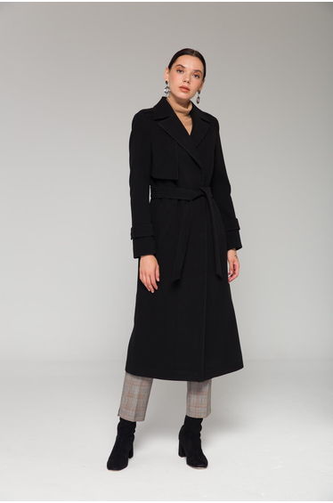 Cape And Epaulette Detailed Snap Snap Closure Intermediate Length Coat Black