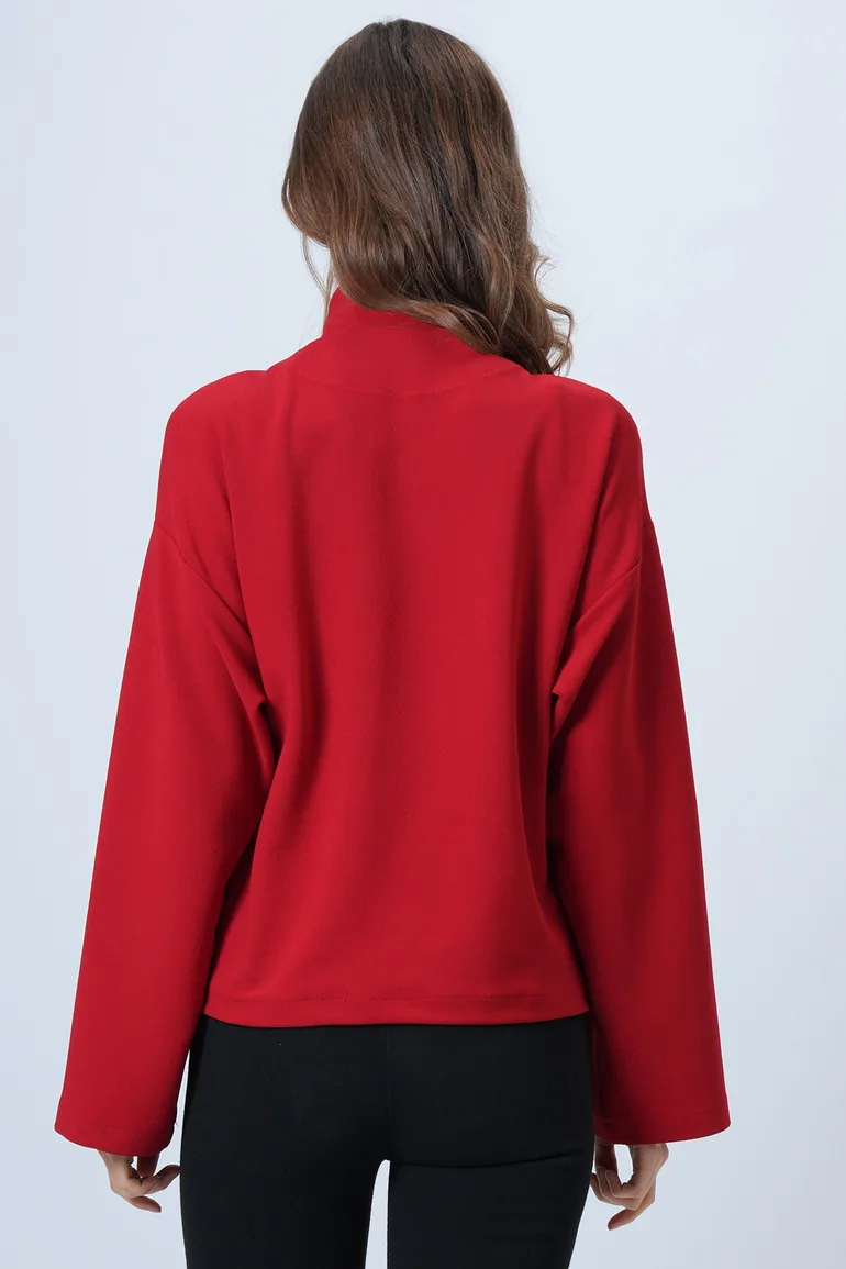 Women's Red Scarf Detailed Buttoned Jacket - 5