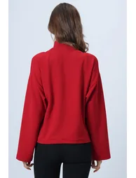 Women's Red Scarf Detailed Buttoned Jacket - 5