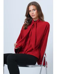 Women's Red Scarf Detailed Buttoned Jacket - 2