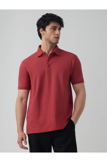 Red Cotton Blend Short Sleeve Polo