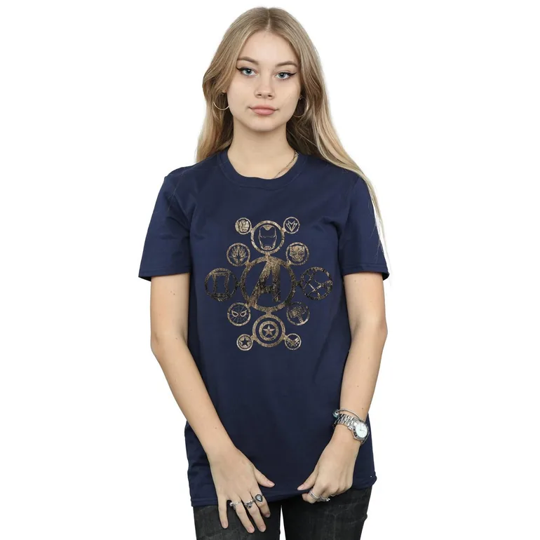 Marvel Womens/Ladies Avengers Infinity War Icons Cotton Boyfriend T-Shirt - Navy Blue - 2