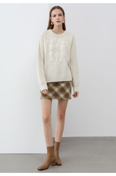 Iconic Plaid Pattern Mini Bud Skirt in Camel