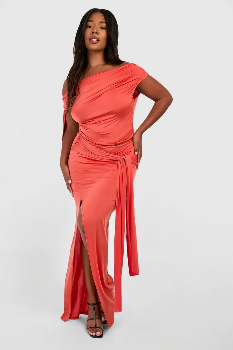 Plus Tie Front Bodycon Maxi Skirt