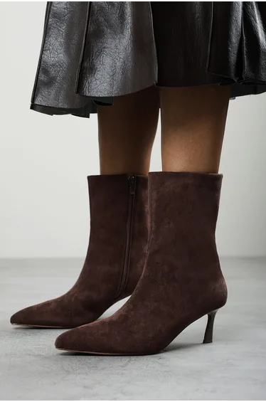 Invara Dark Brown Heeled Pointed Toe Ankle Boots