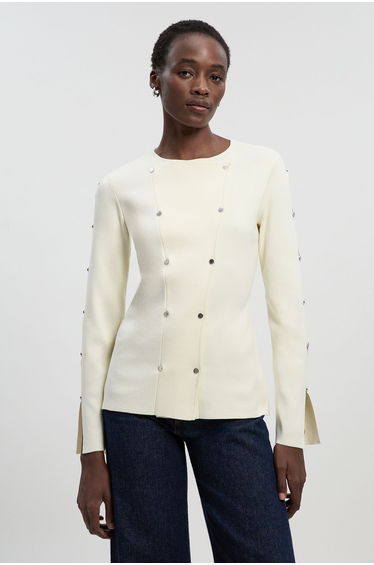 Viscose Blend Stud Detail Long Sleeve Knit Top