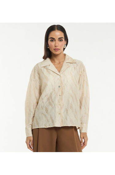 BCBG JAQUARD SATIN LONG SLEEVES SHIRT
