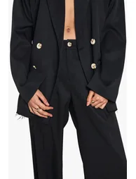 Woven Tailored Frayed Hem Wide Leg Trousers - black - 3