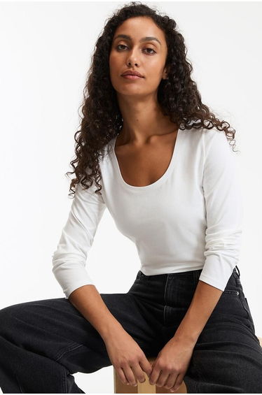 Organic Cotton T-Shirt with Crew Neck and Long Sleeves