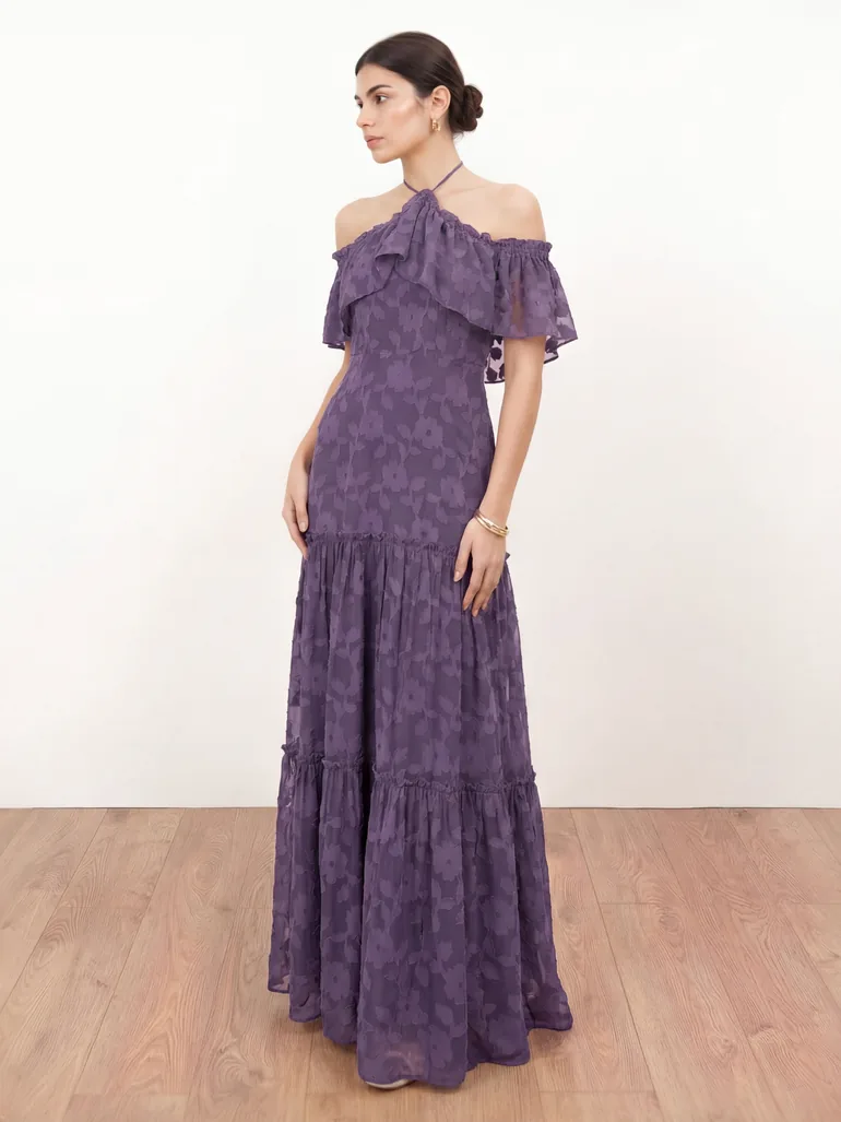 Anaya With Love Recycled Violet Floral Burnout Cold Shoulder Halter Neck Maxi  Dress Anaya With Love Purple : Premium Dresses : VogaCloset Jordan