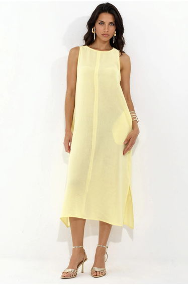 Textured Cotton Midi Beach Dress with Slit