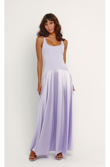 Lilac Curved Drop Waist Maxi Dress