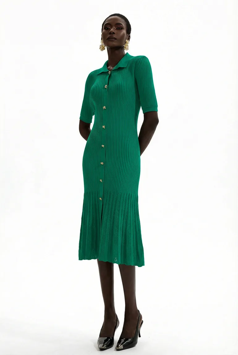 Léonie Jersey Flapped Metal Button Midaxi Dress - 6