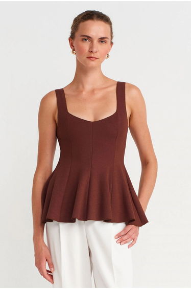 Dilvin Sleeveless Ribbed Peplum Blouse