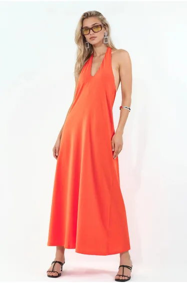 BUSEM Cotton Midi Halter Dress With Slit