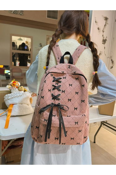 Bow Print Zip Closure Backpack