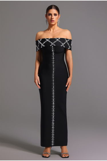 Havera Bandage Off-the-Shoulder Diamond Maxi Dress