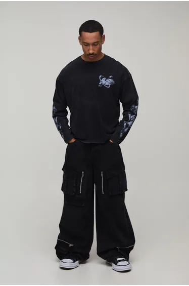 Parachute Fit Cargo Jeans - washed black