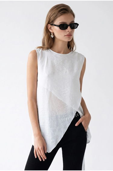 MIXRAY Long Chiffon Sleeveless Blouse